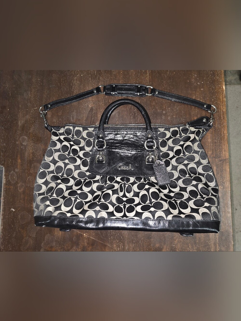 Coach Ashley Satchel Sateen Fabic, Patent Leather Trim - Picture 3 of 8